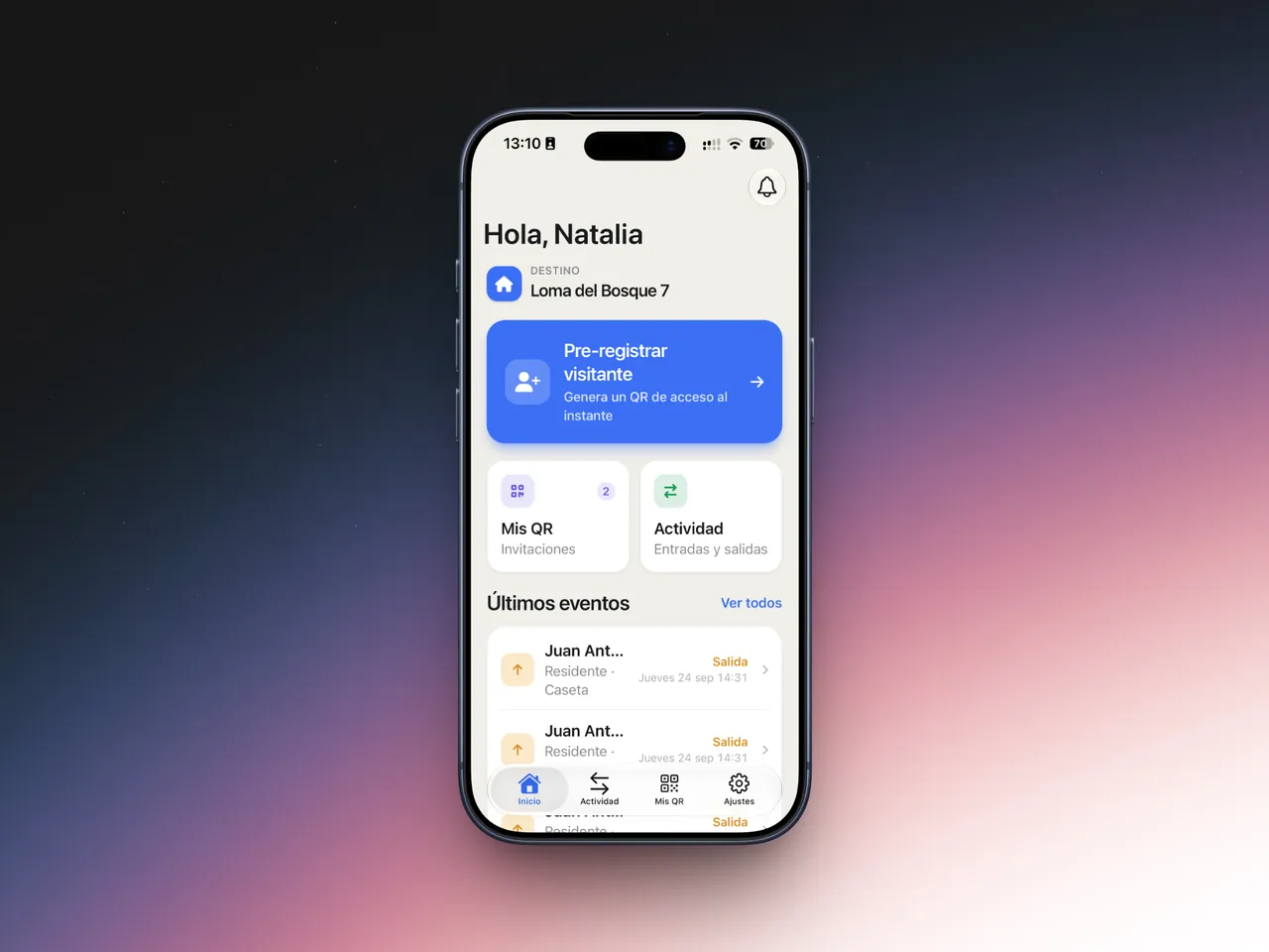 App de Evidenxa para residentes: pre-registrar un visitante y generar un código QR